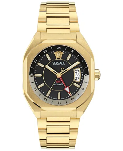 Versace Men's Swiss Automatic V-contempo Gmt Gold Ion Plated Bracelet Watch 40x48mm