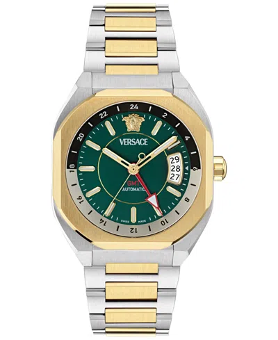 Versace Men's Swiss Automatic V-contempo Gmt Two-tone Stainless Steel Bracelet Watch 40x48mm In Two Tone