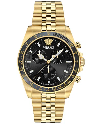 VERSACE MEN'S SWISS CHRONOGRAPH GRECA CHRONO WAVE GOLD ION PLATED BRACELET WATCH 43MM