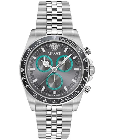 Versace Greca Chrono Wave Watch In Black+silver