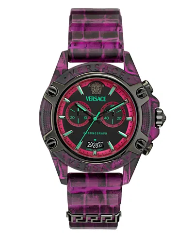 VERSACE MEN'S SWISS CHRONOGRAPH PINK SILICONE STRAP WATCH 44MM