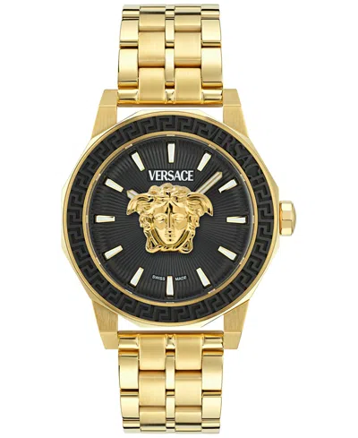 VERSACE MEN'S SWISS GOLD ION PLATED STAINLESS STEEL BRACELET WATCH 43MM