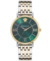 Versace V-eternal Bracelet Watch With Green Guilloche Dial In Two Tone