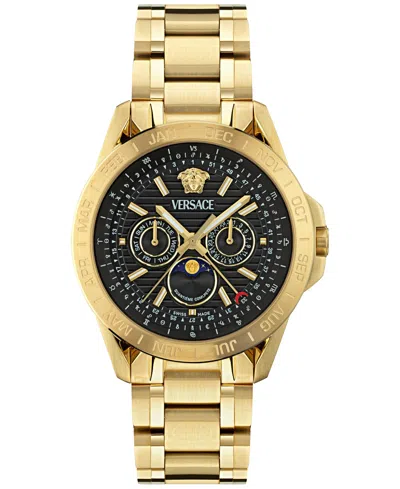 VERSACE MEN'S SWISS V-GALAXY MOONPHASE GOLD ION PLATED BRACELET WATCH 43MM