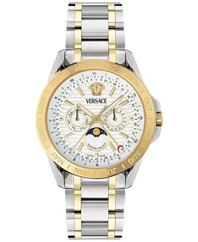 Versace Men's Swiss V-galaxy Moonphase Two-tone Stainless Steel Bracelet Watch 43mm In Two Tone