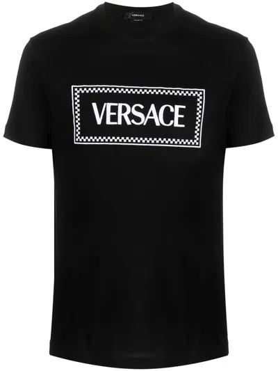 Versace Men T-shirt With Print In Black
