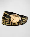 Versace Men's Tonal Medusa/greek Key Web Belt In Blackgold- G