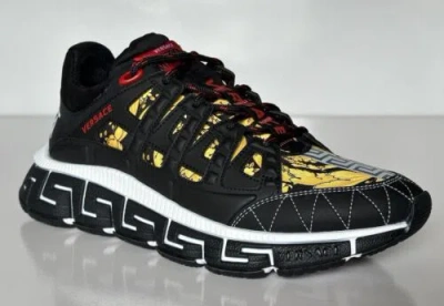 Pre-owned Versace Men's Trigreca Barocco Sneakers Black/red/yellow 13 Us (46) It Dsu8094