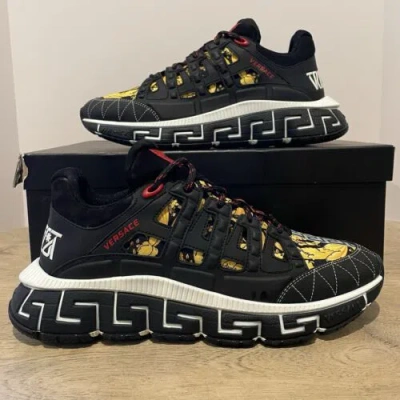 Pre-owned Versace Men's Trigreca Barocco Sneakers Black/red/yellow It Dsu8094 In Box