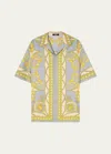 Versace Baroque Coupe Des Dieux Bowling Shirt In Concretemid Boneg