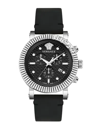 Versace V-chrono Classic Leather Watch In Black