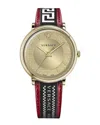 Versace V-circle Leather Watch With Gold Sunray Dial