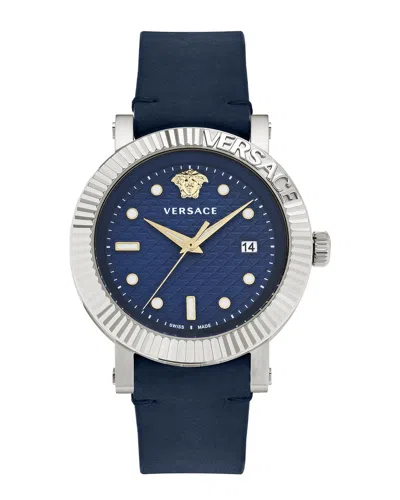 Versace 42mm Ss Blu Dial Blu Strap