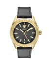 Versace V-code Gmt Leather Watch In Gray