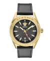Versace Men's V-code Ip Yellow Gold Stainless Steel And Leather Strap Watch, 42mm In Gold,black