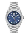 Versace Men's V-code Silver Stainless Steel Bracelet Watch, 42mm In Silver,blue