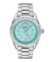Versace Men's V-code Silver Stainless Steel Bracelet Watch, 42mm In Silver,blue