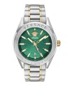 Versace Men's V-code Silver Stainless Steel Bracelet Watch, 42mm In Two Tone,green