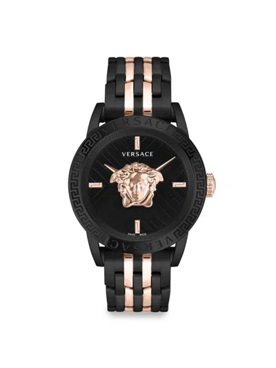 Versace Men's V-code Two-tone & Black Guilloché Dial Bracelet Watch/43mm