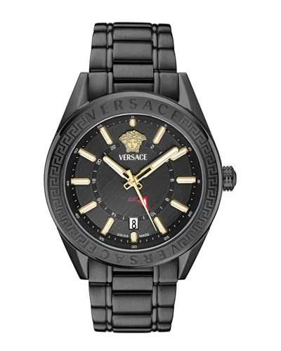 Versace V-code Gmt Bracelet Watch In Black
