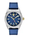 Versace V-code Gmt Leather Watch In Blue