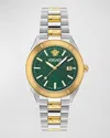 Versace Men's Swiss Two-tone Stainless Steel Bracelet Watch 42mm In Green Gold Silver
