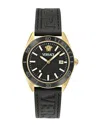 Versace Men's V-dome Ip Yellow Gold Leather-strap Watch, 42mm