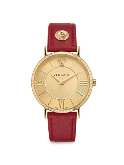 Versace Men's V-eternal 42mm Ip Yellow Goldtone Stainless Steel & Leather Strap Watch