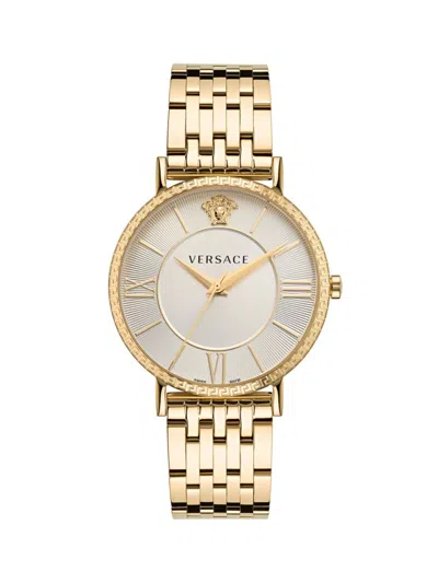 Versace Men's Swiss Gold Ion Plated Stainless Steel Bracelet Watch 42mm In Gold Cream