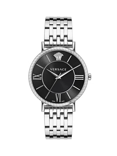 Versace Men's V-eternal Stainless Steel & Guilloché Dial Bracelet Watch/42mm In Black/silver