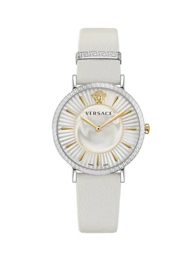 Versace Men's V-eternal Stainless Steel & Leather Strap Watch/38mm In White Two Tone