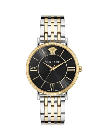 Versace Men's V-eternal Two-tone Stainless Steel & Guilloché Dial Bracelet Watch/42mm In Black/two-tone