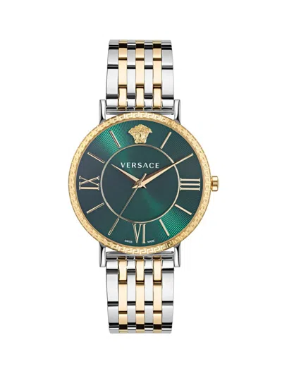 Versace Men's V-eternal Two-tone Stainless Steel Bracelet & Guilloché Dial Watch/42mm In Two Tone Green