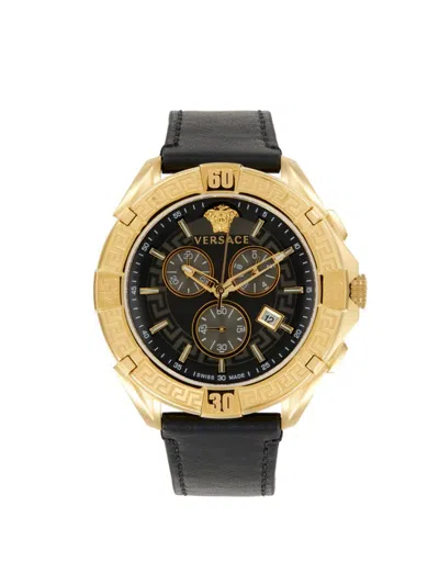 Versace Men's V-greca 46mm Goldtone Stainless Steel & Leather Strap Chronograph Watch In Sapphire