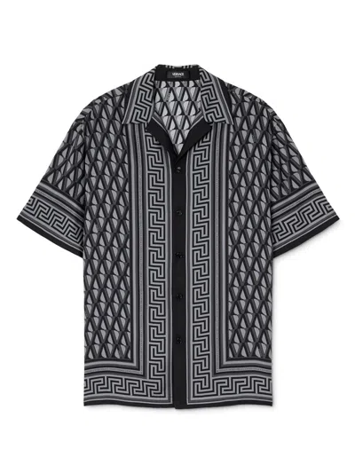 VERSACE MEN'S V GRECA SILK TWILL SHIRT