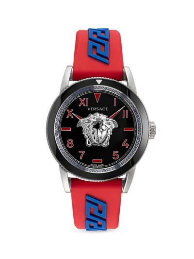 Versace Men's V-palazzo 43mm Stainless Steel & Silicone Strap Watch In Red