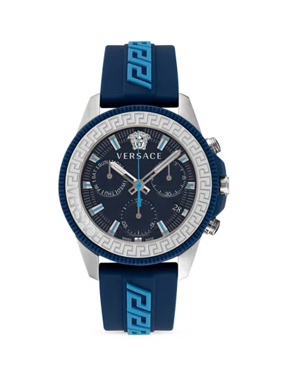 Versace Men's V Palazzo 43mm Stainless Steel Logo Watch In Blue