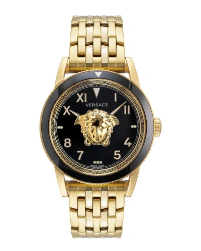 Versace V-palazzo Watch, 43mm In Black / Gold Tone / Yellow