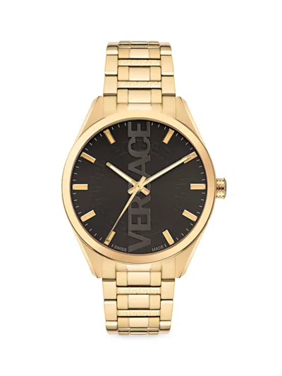 Versace Men's V-vertical 42mm Ip Goldtone Stainless Steel Bracelet Watch In Sapphire