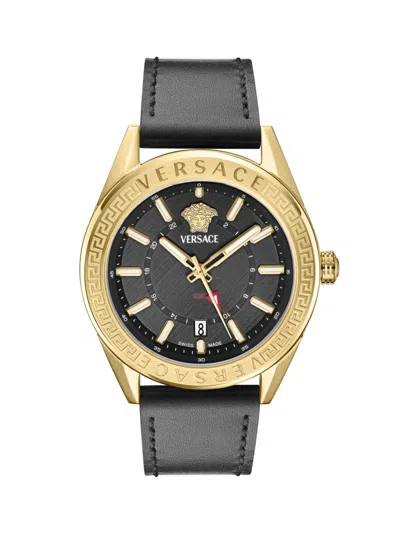 VERSACE MEN'S V-CODE GMT LEATHER WATCH/42MM