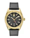 Versace V-code Gmt Leather Watch In Black