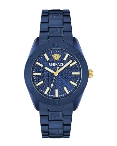 Versace V-dome Aluminum Bracelet Watch In Blue