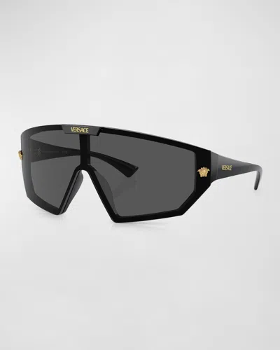 Versace Men's Ve4461 Medusa Horizon Shield Sunglasses In Black
