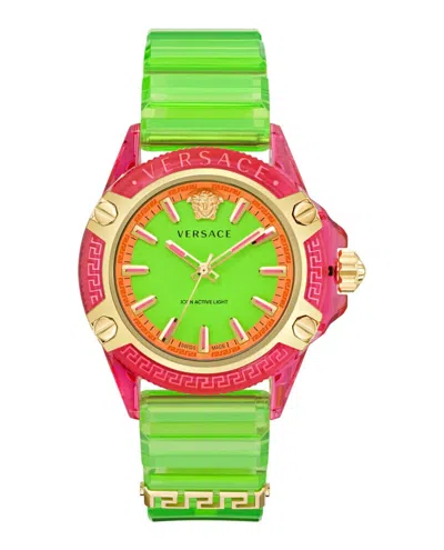 Pre-owned Versace Men's Ve6e00423 Icon Active Green Silicone Swiss Made Watch