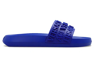Pre-owned Versace Men's  Allover Logo Slides Sneakers In Blue