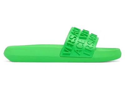 Pre-owned Versace Men's  Allover Logo Slides Sneakers In Bright Green