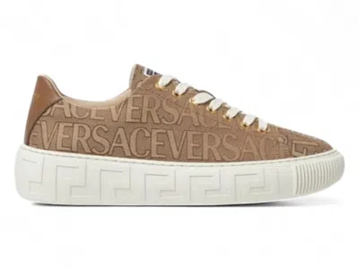 Pre-owned Versace Men's  Allover Skateboarding Sneakers In Brown