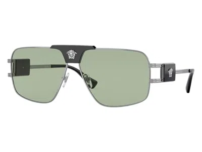 Pre-owned Versace Men's  Aviator Sunglasses Green In Gunmetal (ve2251 1001/2)