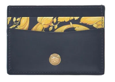Pre-owned Versace Men's  Barocco Print La Medusa Card Holder In Black/gold
