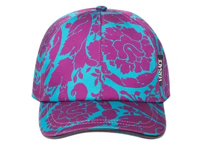 Pre-owned Versace Men's  Barocco Silhouette Baseball Hat In Blue/purple In Multi